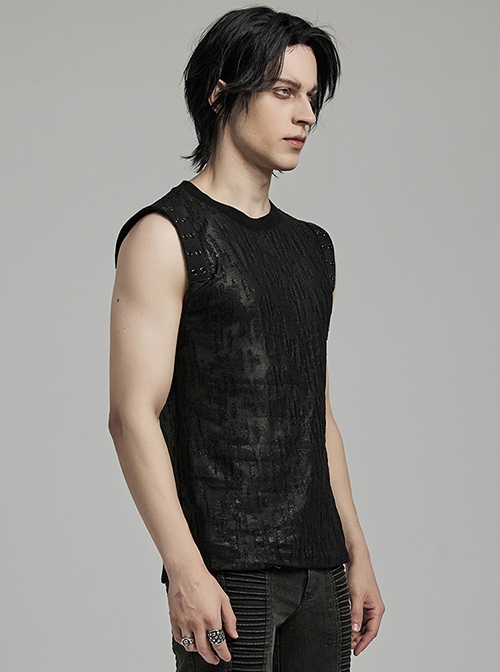 Old Style Black Shabby Decadent Muscular Shoulder Eyelet Webbing Gothic Style Daily Sleeveless Vest
