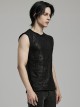 Old Style Black Shabby Decadent Muscular Shoulder Eyelet Webbing Gothic Style Daily Sleeveless Vest