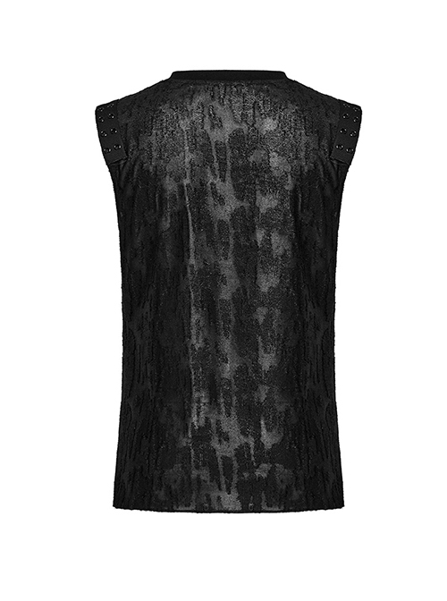 Old Style Black Shabby Decadent Muscular Shoulder Eyelet Webbing Gothic Style Daily Sleeveless Vest