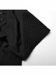 Handsome Black Micro Elastic Woven Patchwork Mesh Front Eyelet Stud Punk Style Short Sleeved Shirt