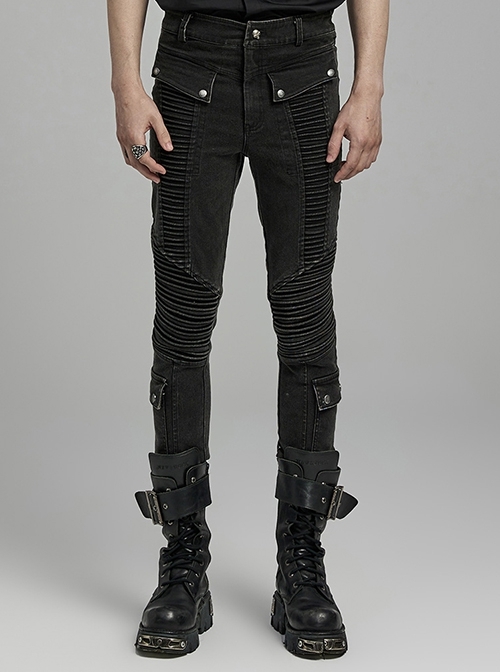Black Simple Three Dimensional Rope Casual Punk Style Casual Trousers