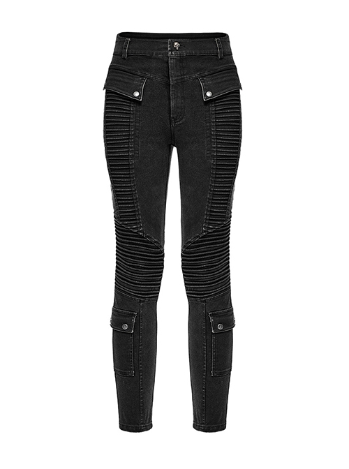 Black Simple Three Dimensional Rope Casual Punk Style Casual Trousers