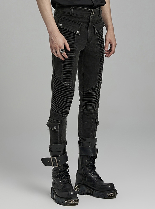 Black Simple Three Dimensional Rope Casual Punk Style Casual Trousers