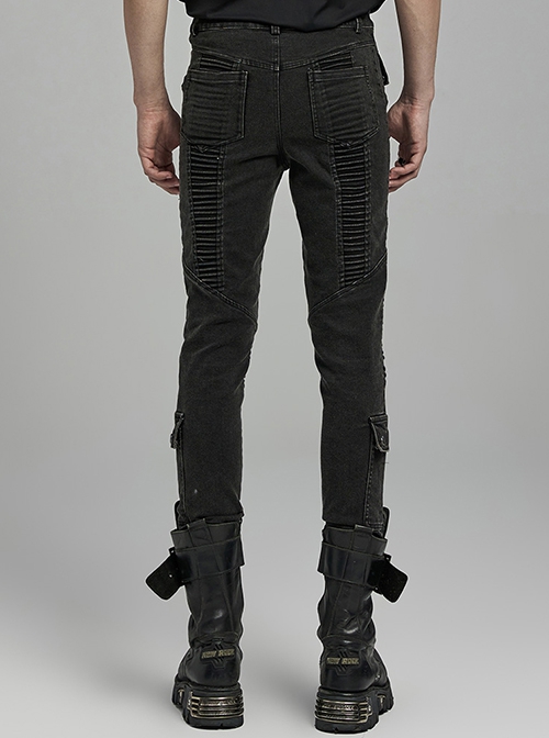 Black Simple Three Dimensional Rope Casual Punk Style Casual Trousers