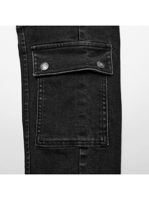 Black Simple Three Dimensional Rope Casual Punk Style Casual Trousers