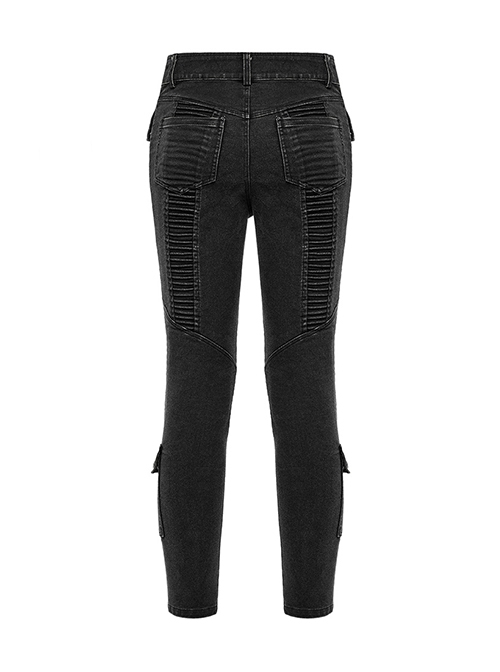 Black Simple Three Dimensional Rope Casual Punk Style Casual Trousers