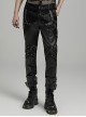 Handsome Black Elastic Taped Mesh Fabric With Metal Ring In The Middle And Cross Tab Punk Style Trousers