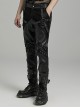 Handsome Black Elastic Taped Mesh Fabric With Metal Ring In The Middle And Cross Tab Punk Style Trousers
