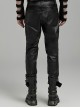 Handsome Black Elastic Taped Mesh Fabric With Metal Ring In The Middle And Cross Tab Punk Style Trousers