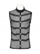 Sexy Hollow Mesh Stitching And Pressed Rubber Leather Front And Center With Metal Ring Links Punk Style Sleeveless Vest