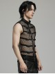 Sexy Hollow Mesh Stitching And Pressed Rubber Leather Front And Center With Metal Ring Links Punk Style Sleeveless Vest