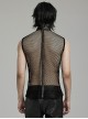 Sexy Hollow Mesh Stitching And Pressed Rubber Leather Front And Center With Metal Ring Links Punk Style Sleeveless Vest