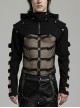 Personalized Black Micro Elastic Double Sleeved Hollow Front Center Collar Punk Style Fitted Hooded Short Jacket