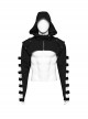Personalized Black Micro Elastic Double Sleeved Hollow Front Center Collar Punk Style Fitted Hooded Short Jacket