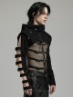 Personalized Black Micro Elastic Double Sleeved Hollow Front Center Collar Punk Style Fitted Hooded Short Jacket