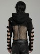 Personalized Black Micro Elastic Double Sleeved Hollow Front Center Collar Punk Style Fitted Hooded Short Jacket