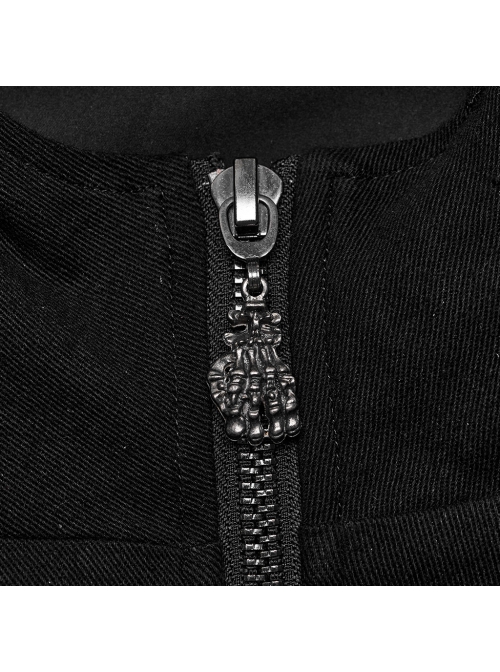 Personalized Black Micro Elastic Double Sleeved Hollow Front Center Collar Punk Style Fitted Hooded Short Jacket
