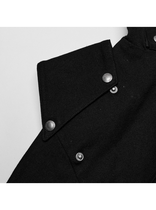 Personalized Black Micro Elastic Double Sleeved Hollow Front Center Collar Punk Style Fitted Hooded Short Jacket