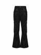 Black Micro Elastic Rubber Mid Front Hollow Mesh With Metal Studs And Side Drop Stitching Punk Style Bell Bottom Pants