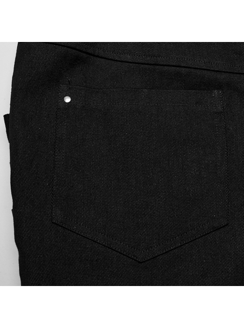 Black Micro Elastic Rubber Mid Front Hollow Mesh With Metal Studs And Side Drop Stitching Punk Style Bell Bottom Pants
