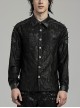 Black Micro Stretch Knit Patchwork Pressed Rubber Shoulder Metal Rivet Design Punk Style Men's Long Sleeved Shirt