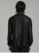 Black Micro Stretch Knit Patchwork Pressed Rubber Shoulder Metal Rivet Design Punk Style Men's Long Sleeved Shirt