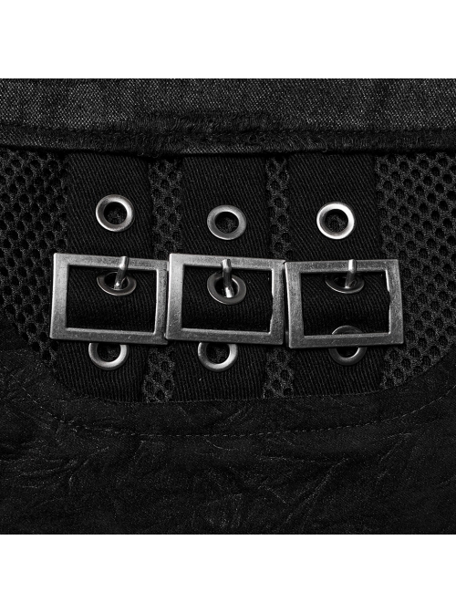 Irregular Black Micro Elastic Twill Splicing Mesh Fabric Eyelet Rope Decoration Punk Style Hollow Splicing Trousers