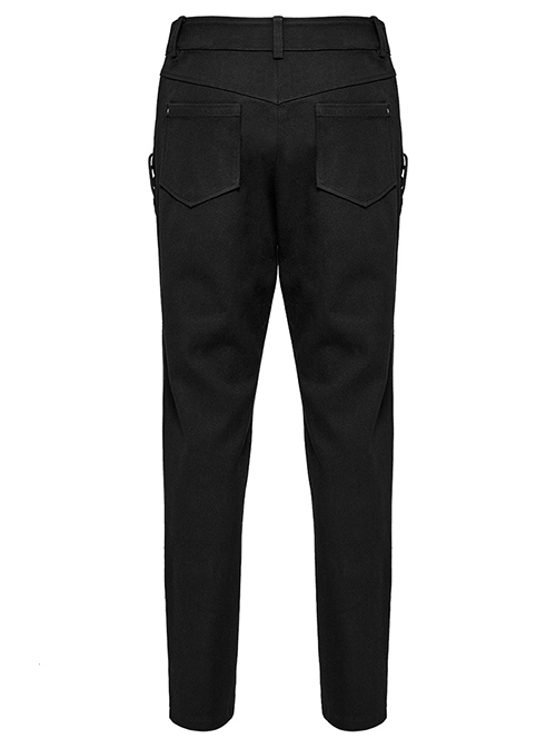 Irregular Black Micro Elastic Twill Splicing Mesh Fabric Eyelet Rope Decoration Punk Style Hollow Splicing Trousers