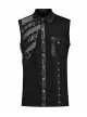 Asymmetrical Black Micro Elastic Twill Spliced Split Mesh Side Eyelet Studs String Punk Style Sleeveless Shirt