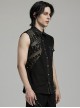 Asymmetrical Black Micro Elastic Twill Spliced Split Mesh Side Eyelet Studs String Punk Style Sleeveless Shirt
