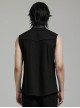 Asymmetrical Black Micro Elastic Twill Spliced Split Mesh Side Eyelet Studs String Punk Style Sleeveless Shirt