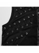 Asymmetrical Black Micro Elastic Twill Spliced Split Mesh Side Eyelet Studs String Punk Style Sleeveless Shirt