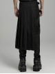 Black Woven Asymmetric Pleated Side Metal Zipper Embellished Punk Style Versatile Skirt