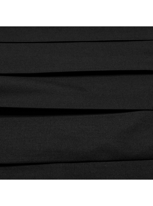 Black Woven Asymmetric Pleated Side Metal Zipper Embellished Punk Style Versatile Skirt