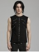Daily Black Stretch Knit Front Center Stud Splicing Webbing Decoration Punk Style Men's Vest