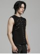 Daily Black Stretch Knit Front Center Stud Splicing Webbing Decoration Punk Style Men's Vest