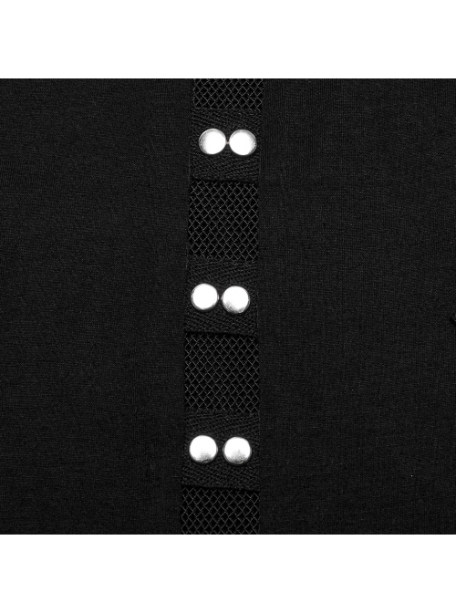 Daily Black Stretch Knit Front Center Stud Splicing Webbing Decoration Punk Style Men's Vest