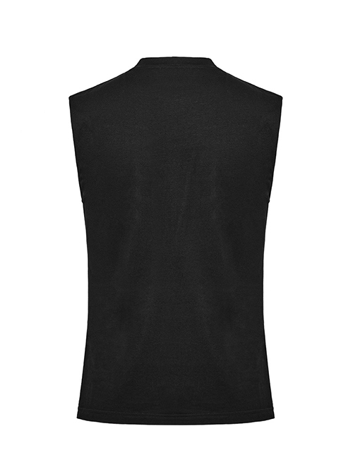 Daily Black Stretch Knit Front Center Stud Splicing Webbing Decoration Punk Style Men's Vest