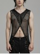 Handsome Black Mesh Sexy Hollow Punk Style Hooded See Through Vest
