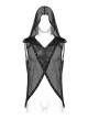 Handsome Black Mesh Sexy Hollow Punk Style Hooded See Through Vest