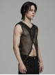 Handsome Black Mesh Sexy Hollow Punk Style Hooded See Through Vest
