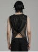 Handsome Black Mesh Sexy Hollow Punk Style Hooded See Through Vest