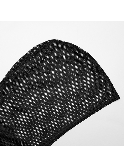 Handsome Black Mesh Sexy Hollow Punk Style Hooded See Through Vest