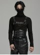 Adjustable Black Pu Leather Front Curved Side Cord Punk Style Men's Girdle