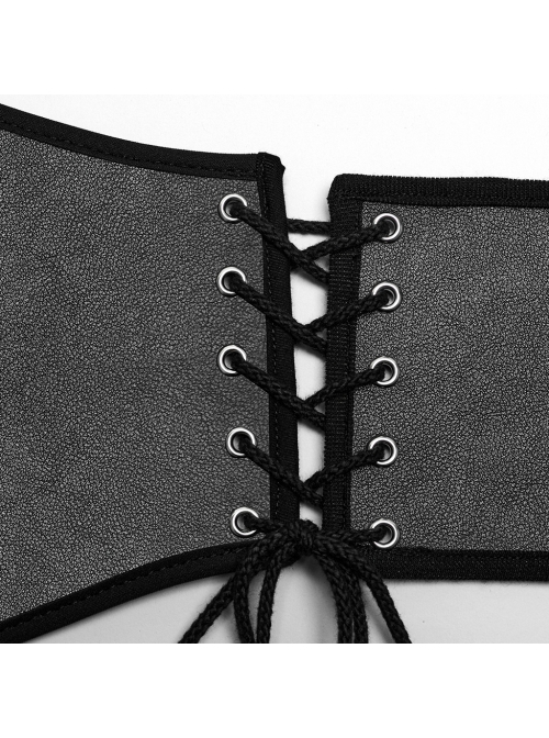Adjustable Black Pu Leather Front Curved Side Cord Punk Style Men's Girdle