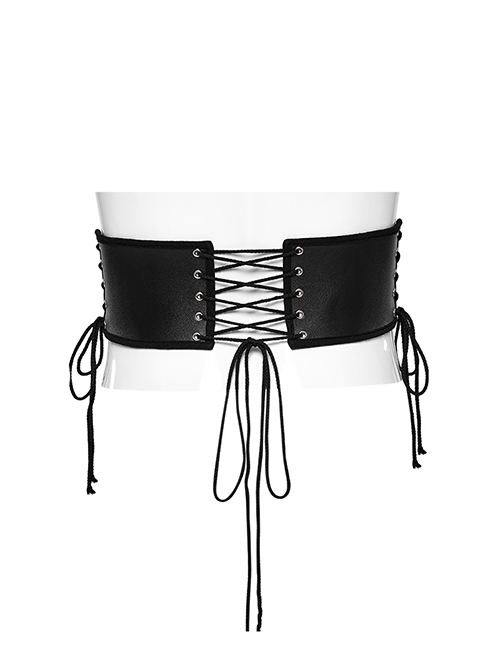Adjustable Black Pu Leather Front Curved Side Cord Punk Style Men's ...