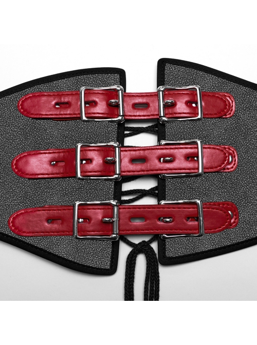 Adjustable Black And Red PU Leather Front Curved Side Cord Punk Style ...