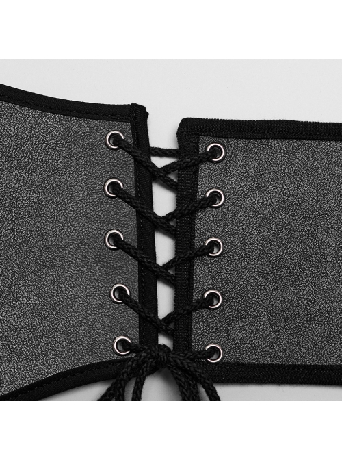 Adjustable Black And Red PU Leather Front Curved Side Cord Punk Style Men's Girdle
