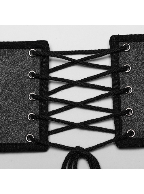 Adjustable Black And Red PU Leather Front Curved Side Cord Punk Style Men's Girdle