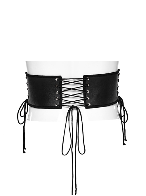Adjustable Black And Red PU Leather Front Curved Side Cord Punk Style Men's Girdle
